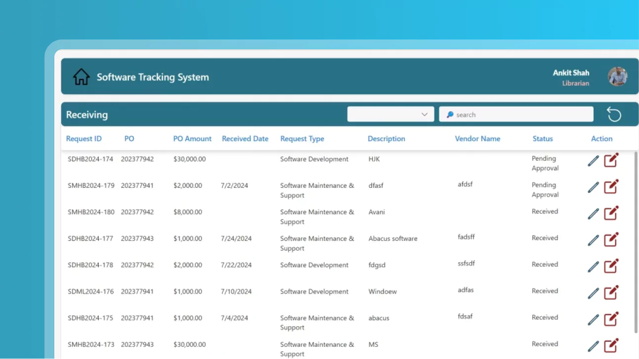 Microsoft Power Apps Software Tracking System